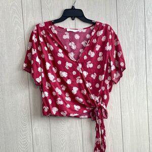 Lush Pink Floral Short Sleeve Wrap Top XXL NWT